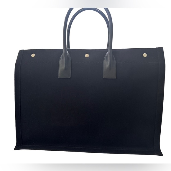 SAINT LAURENT RIVE GAUCHE LARGE BLACK CANVAS TOTE - Picture 9 of 16